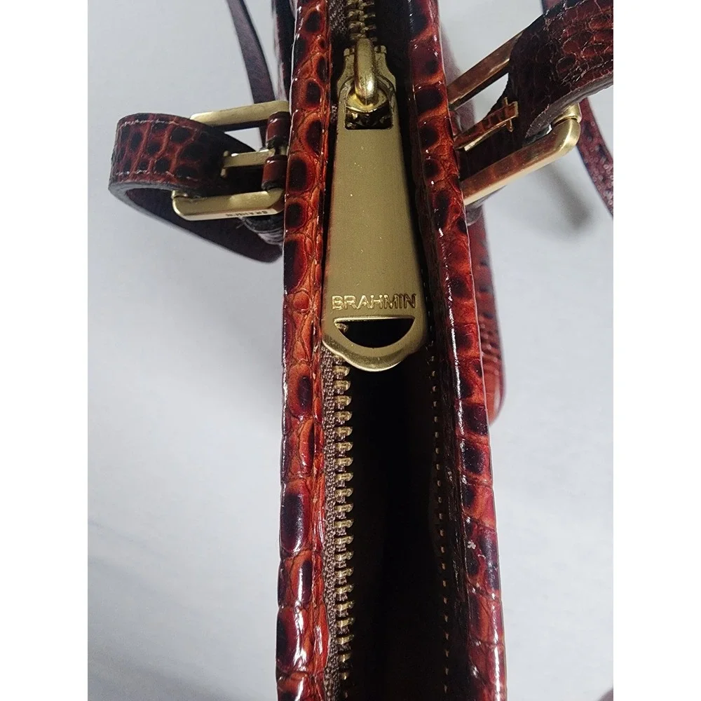 Brahmin Medium Asher Tote Women Croc Embossed Leather Pecan Melbourne Tassel Bag
